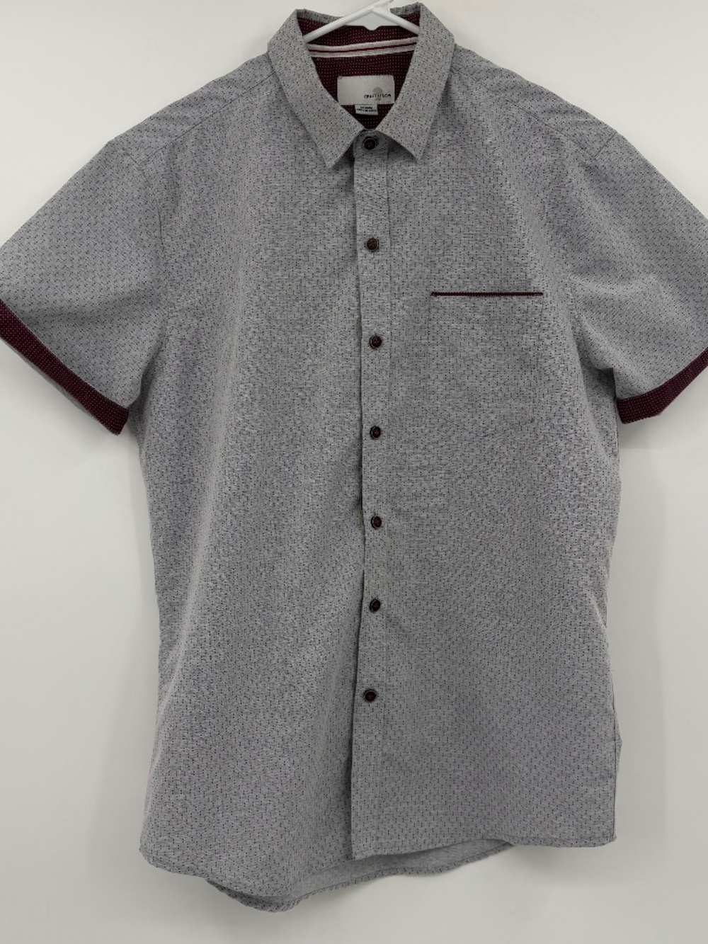 Craft Flow Shirt Men Medium Gray Short Sleeve Button Up Lightweight Burgundy